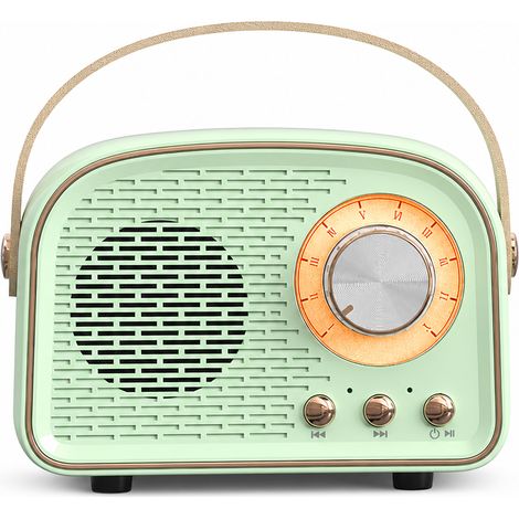 Radio Bluetooth Portable Rétro avec Poignée et Haut-Parleur Mini, Vert Clair (1/5)