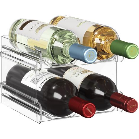 Lot de 2 Casiers à Vin Empilables Transparent, Organisateur Plastique PET, Pour Réfrigérateur et Placard (1/5)