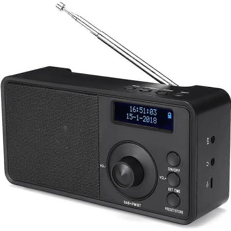 Radio numérique portable DAB+ avec haut-parleur stéréo Bluetooth sans fil, écran LCD, casque d'extérieur, réveil, FM et entrée auxiliaire. (1/5)