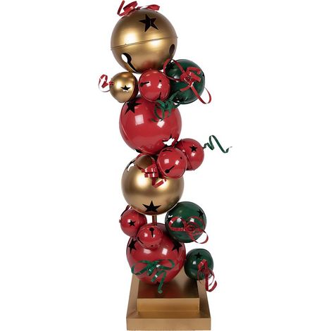 Statue Décoration de Noël Colonne Boule Géante en Métal Rouge et Vert 43x40x150 cm - PANGIVO (1/4)