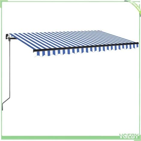 Auvent rétractable - FAFEICY - 3069196 - 450x350 cm - Bleu et blanc - Cadre aluminium anthracite (1/5)