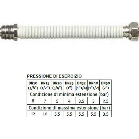 WHITESTENS tubo giunto flessibile per acqua 1" L. da 120 a 210 mm - DN tubo 25 mm - maschio fisso, femmina girevole 0512504