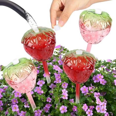 Lot 4 Inserts pour Jardinière à Arrosage Automatique,Globe D'Arrosage pour Fraisiers avec Bulbes à Remplissage par le Haut,Idéal pour L'Entretien des Plantes Pendant les Vacances (1/5)