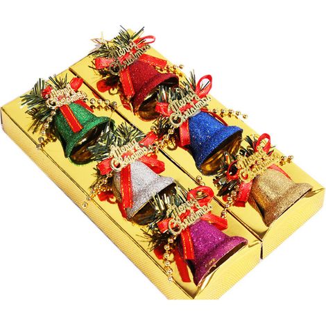 Autres décorations de Noël – 6 pièces de cloches de Noël colorées, pendentif de cloche de Noël, pendentif de cloche d'arbre de Noël, décoration d'intérieur.