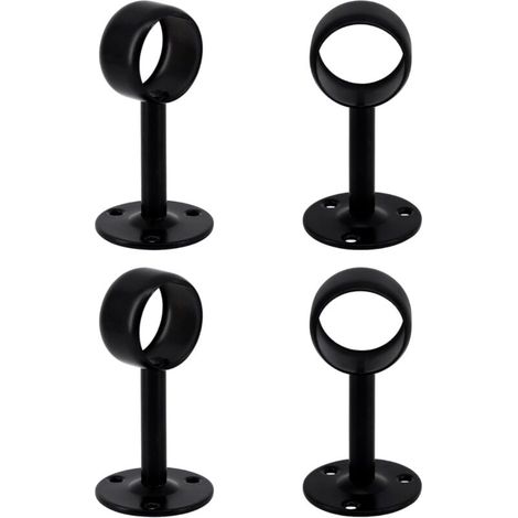Support de tringle à rideau, fixation murale et plafond, avec vis, lot de 4, 32 mm, noir (1/5)
