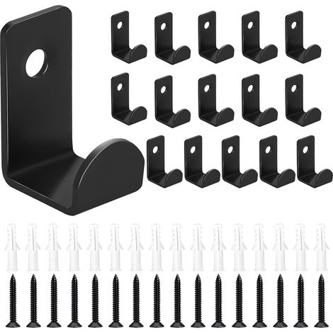 Lot de 16 crochets porte-manteaux noirs en métal, adaptés pour le montage mural dans les couloirs, les salons, les salles de bains et les vestiaires (1/5)