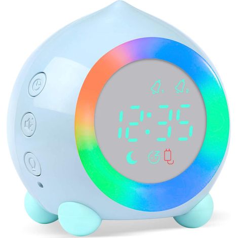 Réveil numérique pour enfants LED veilleuse bleue, garçons filles, volume réglable, fonction snooze, charge USB, horloge jour/nuit enfant (1/5)