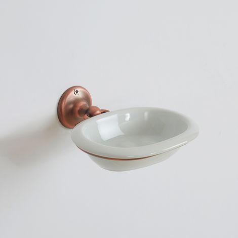 Milano Elizabeth Bathroom Wall Mounted White Ceramic Soap Dish and Holder - Oil Rubbed Bronze