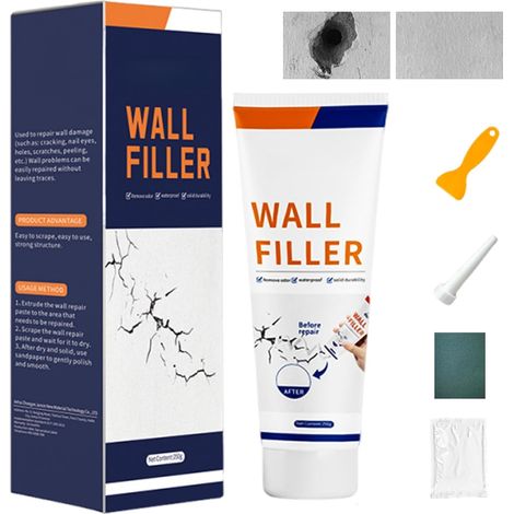 Crème Réparation Murale, Enduit De Rebouchage Prêt A L'emploi, Pate A Fixe Sans Trace Mural Répare Efficacement Less Rayures, Lese Trous, Les Fissures Et Les Graffitis Sur Less Murs 250 G (1/5)