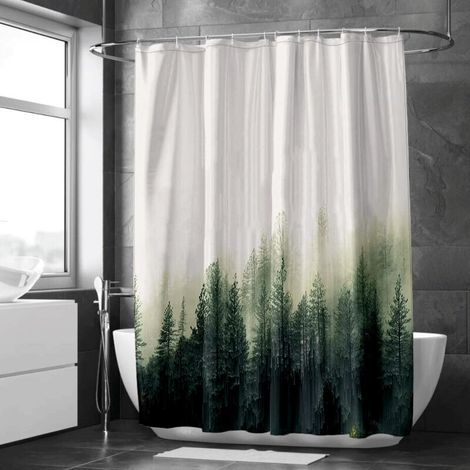 Rideau de douche paysage forestier embrumé – Design moderne naturel (1/5)