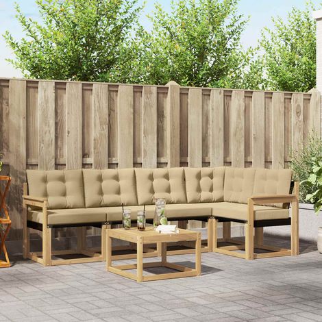 vidaXL Outdoor-Sofagarnitur mit Kissen 6 pcs Weiß und Beige (1/5)
