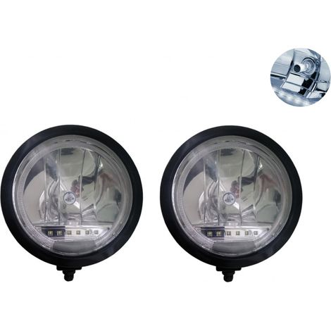 2er-Set Halogen-Scheinwerfer, Ø 225 mm, 12V/24V, H1-Lampe + 6 LEDs, E‑Mark, für Lkw, Traktor, Bagger, landwirtschaftliche Maschi