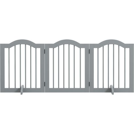CHICFURN Barrera de seguridad para perros 154,5 x 61 cm plegable con puerta, gris claro (1/5)