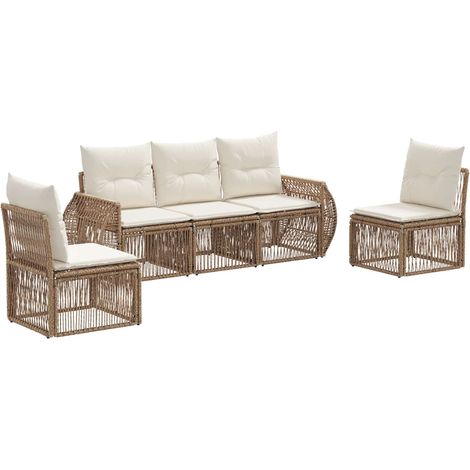 Gartensofa-set 5 pcs Beige und Cremeweiß Poly-Rattan vidaXL