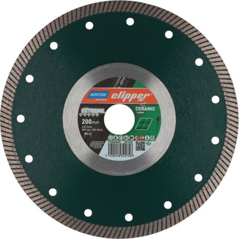 Norton – Disque diamant 200 mm pour meuleuse – Alésage 25,4 mm – Segment 10 mm pour céramique et grès – Coupe rapide et précise