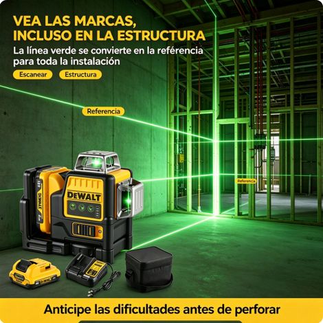 DEWALT DW089LG Nivel Láser 3 Líneas 360° Haz Verde Autonivelante Kit Batería 12V + Cargador (1/3)