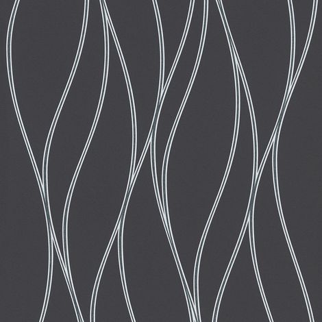 Papier peint salon noir & argent Tapisserie rayures ondulées pour chambre adulte Papiers peints modernes bureau et couloir (1/5)