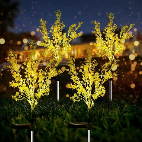 4 Stück – 7 Stiele, wasserdichte IP65 Solar-Gartenleuchten für den Außenbereich – Goldfarbene Solarblumen, die von der Dämmerung bis zum Morgengrauen leuchten – Großes Solarpanel – 4-teilig (1/4)