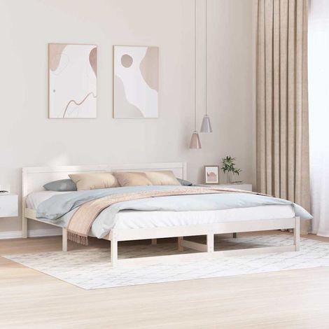 Bettrahmen mit Kopfteil Weiß 180 x 200 cm Massives Kiefernholz