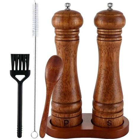 Set de Moulins à Sel et Poivre en Bois 22 cm Rechargeable Mouture (1/5)