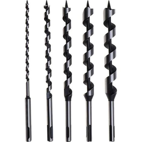 Lot de 5 forets hélicoïdaux avec tige SDS Plus pour le travail du bois 230 mm 6/10/14/18/20 mm