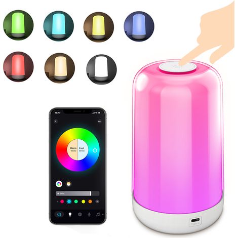 Ortviai Lampe de nuit LED intelligente tactile avec commande Bluetooth, 7 couleurs, batterie rechargeable 3600 mAh, dimmable