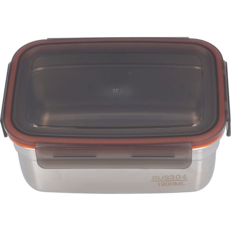 Contenitore per alimenti in acciaio inox 304, portapranzo a tenuta stagna, forma quadrata, capacità 1900 ml