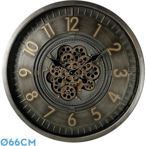 TRENTO orologio da parete in pelle oro 66x66x10 cm ingranaggi con movimento