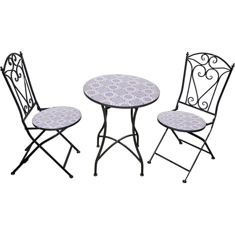 Mosaic Bistro Set Three Piece Folding Outdoor Table and Chairs for Balcony Patio and Small Garden Dining (1/5)