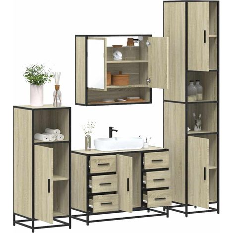 vidaXL 4 Piece Bathroom Furniture Set Sonoma Oak Engineered Wood (1/5)