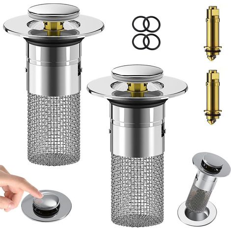 2 pièces Bouchon Lavabo Salle de Bain Filtre de Drainage Lavabo 2 en 1 Filtre Lavabo Pop up Convient pour Les éviers, Les canalisations de lavabo de Salle de Bain (1/5)
