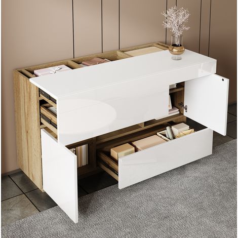CHICFURN Aparador 120x37x76,5 cm blanco con LED de 16 colores, 2 cajones y 2 puertas (1/5)