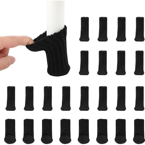 Lot de 24 paires de chaussettes de chaise tricotées - Protection des pieds de chaise - Chaussettes de meubles avec coussinets doux - Antidérapantes - Pour table, protection du sol - Évitez les rayures (1/5)