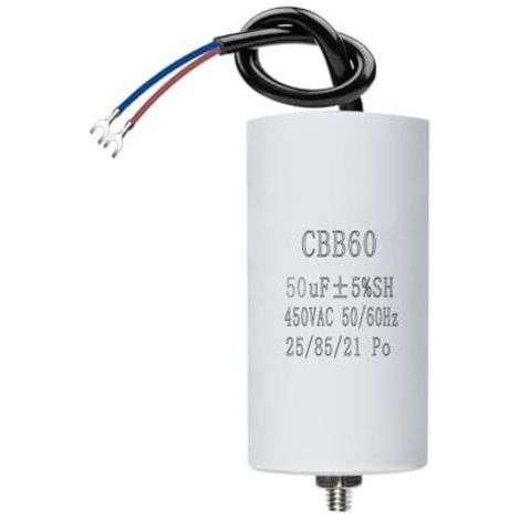 HOXILEELEO - Condensateur CBB60 450 V 50 µF 50/60 Hz, condensateur de démarrage, condensateur CBB60, condensateurs, avec fils M8, 50 x 106 mm, 50 µF, pour moteurs, pompes de piscine, fendeuses de bûch (1/5)