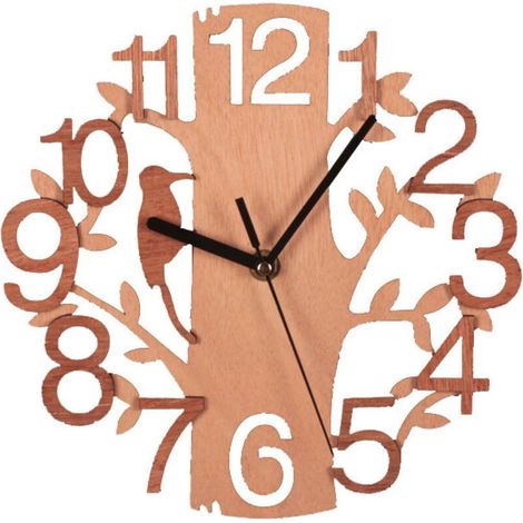 Horloge murale silencieuse en forme d'arbre, horloge murale oiseau tridimensionnelle à double couche (B) (1/5)