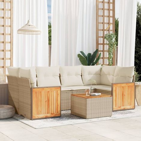 Set sofás de jardín 7 piezas y cojines ratán sintético beige vidaXL (1/5)