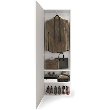 Schuhschrank mit 1 Tür und Spiegel, Kollektion KUBRICK, in glänzendem Weiß lackiert (1/4)