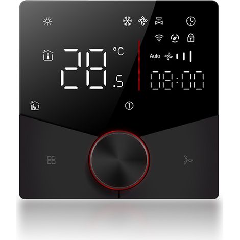 Termostato programable WiFi para aire acondicionado central, 5+2 días, 6 periodos, negro (1/5)