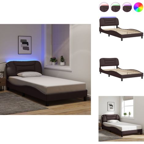 Cadre de lit avec LED sans matelas marron foncé 100x200cm tissu - Cadre De Lit - Lit Avec Led - Lit Design - Lit Moderne - Lit Brun (1/5)