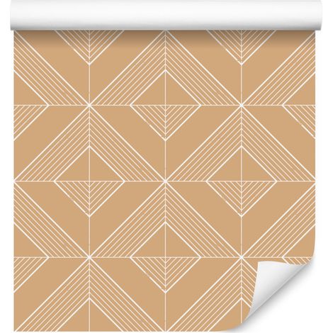 Papel pintado geométrico con rombos en color crema y dorado, fondo dorado, 50x1000 cm. (1/5)
