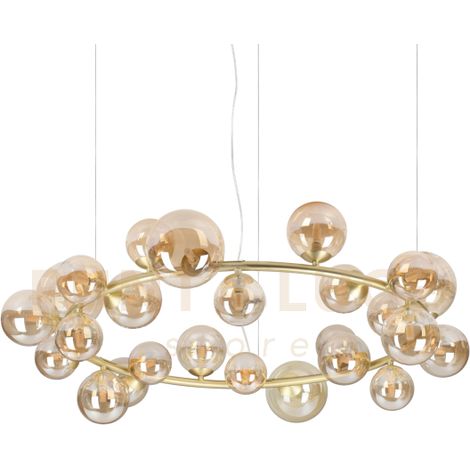 PERLAGE LAMPADARIO A SOSPENSIONE 25 LUCI ATTACCO G9 LAMPADINE INCLUSE IN VETRO AMBRA TONDO