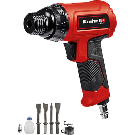 Einhell Marteau burineur pneumatique TC-PC 45 (pour travaux sur pierre + métal, avec kit de 4 burins de 120 mm, flacon d'huile (vide), raccord, ressort de traction)