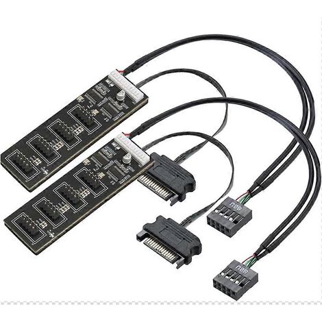 Lot de 2 connecteurs répartiteurs USB 9 broches avec câble d'alimentation SATA, extension de hub USB interne USB 2.0 (1/5)