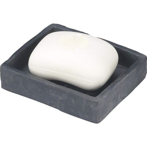 Wenko 17922100 Portasapone Slate Rock, Finitura Effetto Ardesia, Poliresina, 9,4 x 2,7 x 11,2 cm, Grigio Antracite