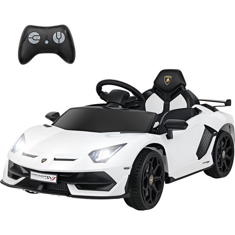 GOPLUS 12V Voiture Electrique pour Enfants Lamborghini SVJ, avec Lumières LED et Klaxon, Télécommande, Démarrage Lent, Musique, USB et MP3, Ceinture de Sécurité, pour 3+ Ans, Charge 30 kg (Blanc) (1/5)