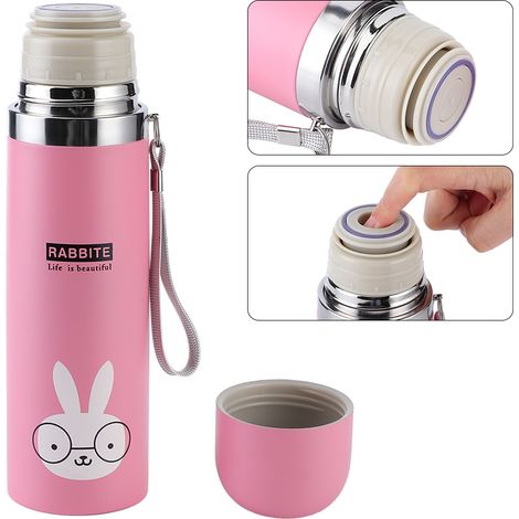 Gobelet isotherme pour enfants de style coréen, avec un design en forme de balle et sans queue, motif lapin rose, 500 ml. (1/5)