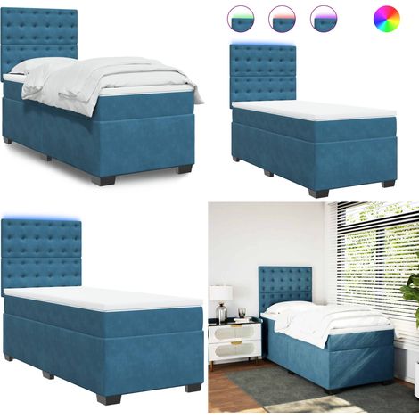 Boxspringbett mit Matratze Blau 90x190 cm Samt - Boxspringbett - Samtbett - Doppelbett - Blau - LED Beleuchtung - Home & Living (1/5)