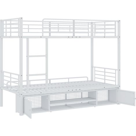 Letto a castello in metallo bianco 90x200 cm con scala laterale e sponde (1/5)