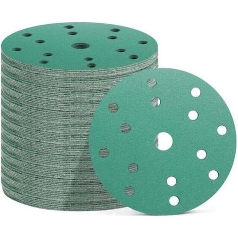 50 Pièces Disques Abrasifs 150 mm, 15 Trous, 10x Grain 60/80/120/180/400, Papier Poncage pour Ponceuse Excentrique (Vert(P60/P80/P120/P180/P400)) (1/4)