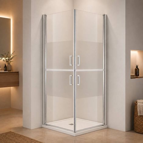 Porte de douche avec demi-portes pivotante sablée - 90 cm (1/4)